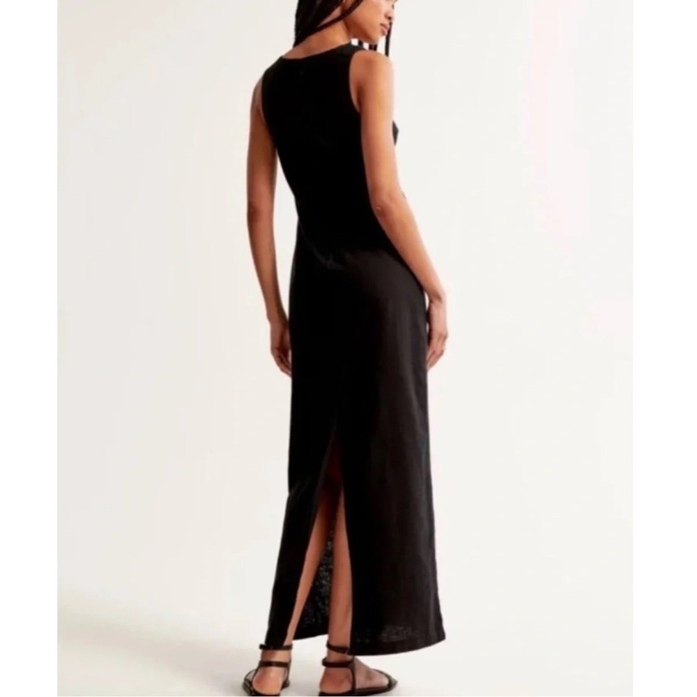 Abercrombie & Fitch Black Linen Blend Square Neck Shift Maxi Dress Sleeveless Sm - Picture 2 of 15